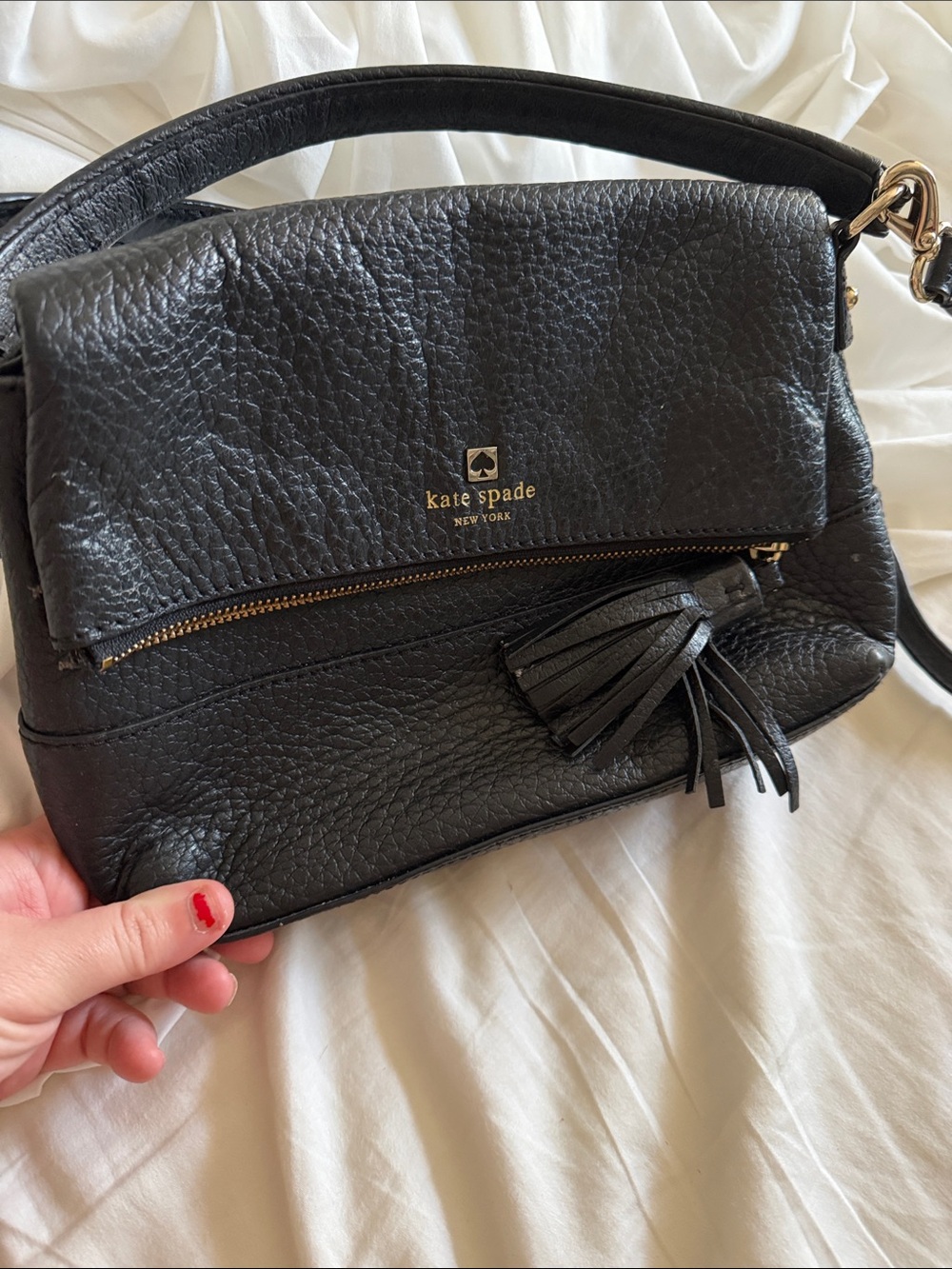 kate spade Black Pebbled Leather Crossbody with Tassel